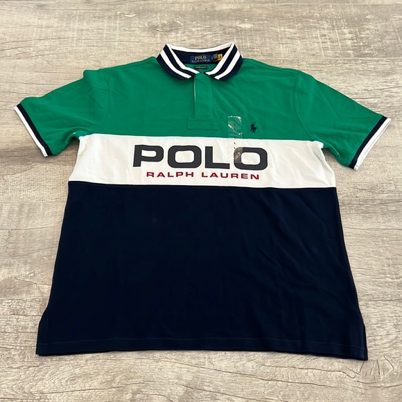 Polo Ralph Lauren Other - Polo Ralph Lauren Green/ Blue /White Logo Custom Slim Fit Polo Shirt Mens Large